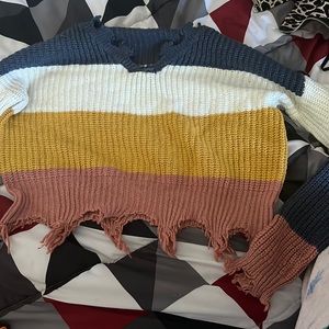 Cropped distressed oversized sweater